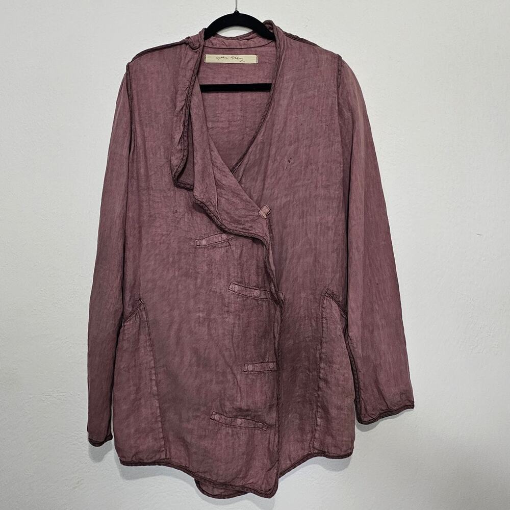 Cynthia Ashby Brown Purple Jacket Women Medium 100% Linen Natural Fibers